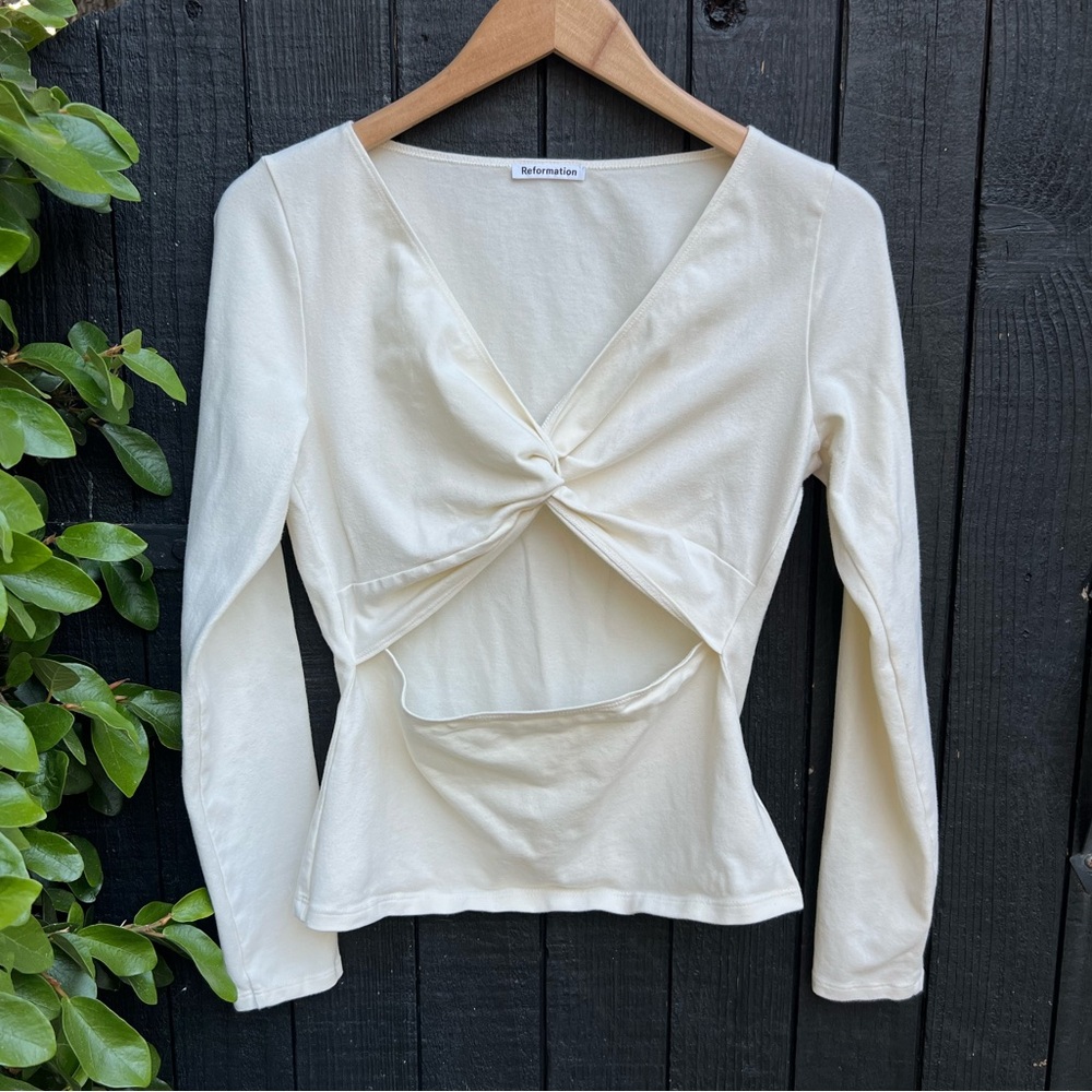 Reformation Ivory Kelia Knit Long Sleeve Top